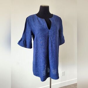 Studio 412 100% Linen Tunic Blouse Top Blue Festival Feminine Business Casual M